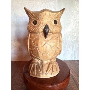 Vintage MCM Carved Wood Owl – Large‎ Solid Wood | Made in Thailand